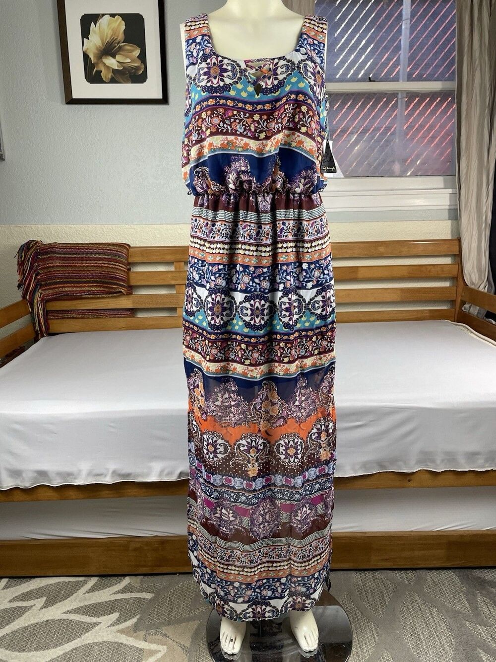 City Triangle Sheer High Slit Maxi Dress Women's Med Floral Print Boho New
